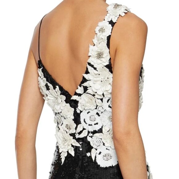 Alice+Olivia FRANCIE Asymmetric Floral Appliques Sequin Embellished Fitted Dress - Picture 13 of 16